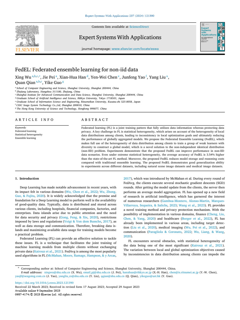 Federated Ensemble Learning for Non-IID Data | PDF | Statistical ...