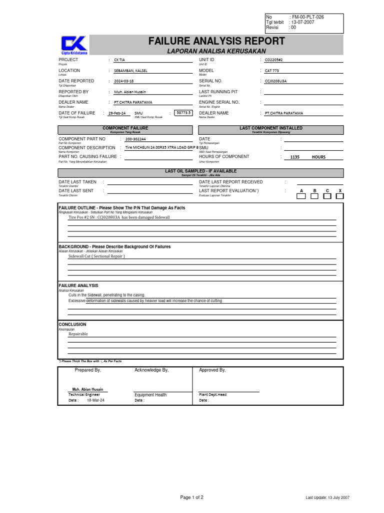 CAT 773 Tire Failure Analysis Report | PDF | Vehicle Parts | Vehicle ...