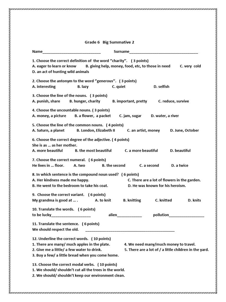 Grade 6 Big Summative 2 (Gulshan Anar) | PDF | Noun | Semantic Units