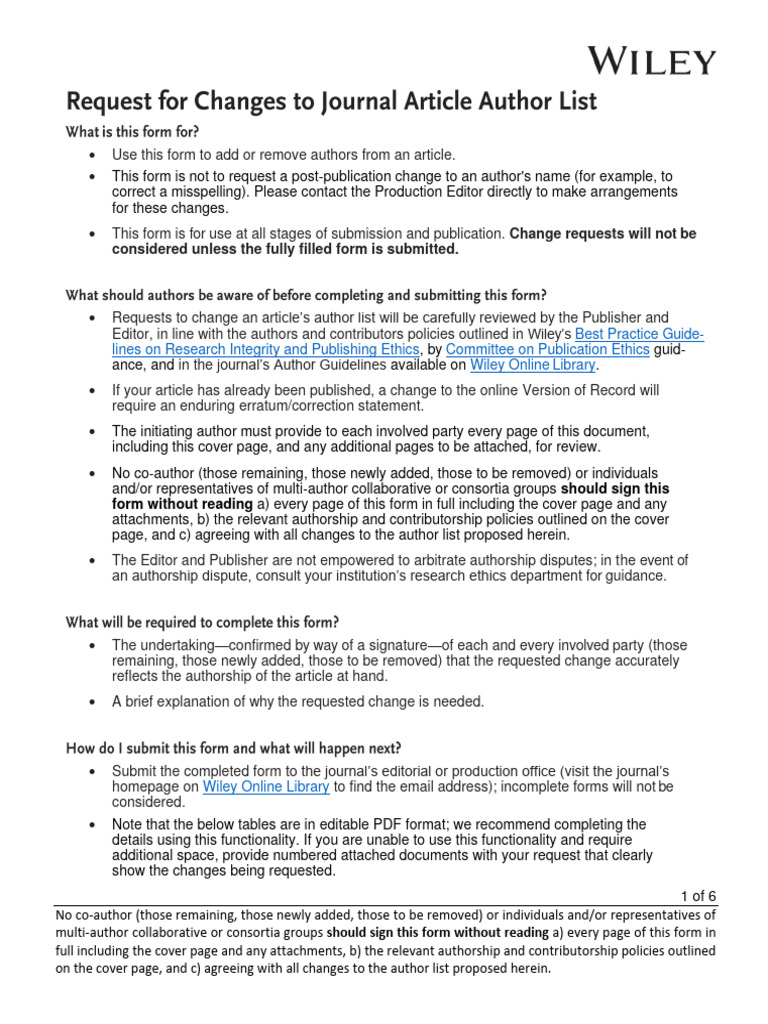 Authorship Change Form - AS | PDF