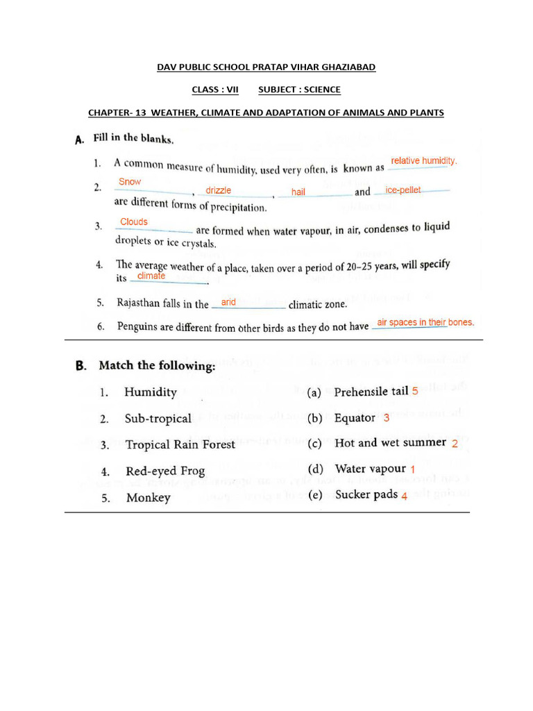 Weather, Climate & Adaptation Class 7 Guide | PDF | Weather | Rain