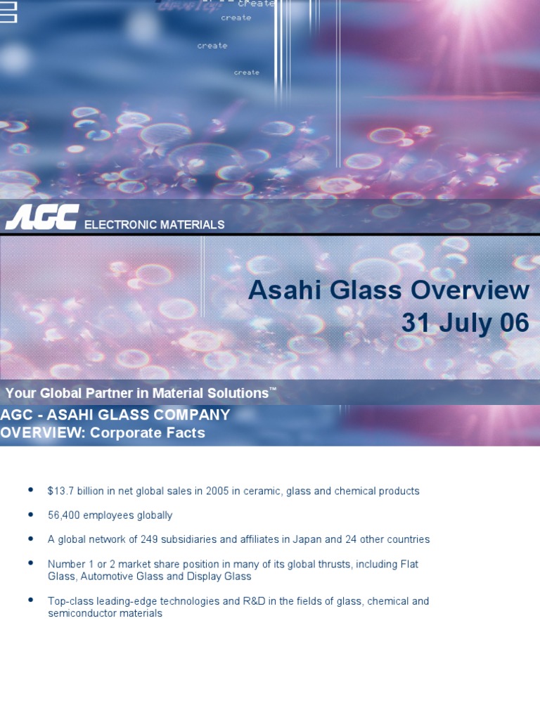 AGC Asahi Glass Overview 31 July 06 Glasses Electrical