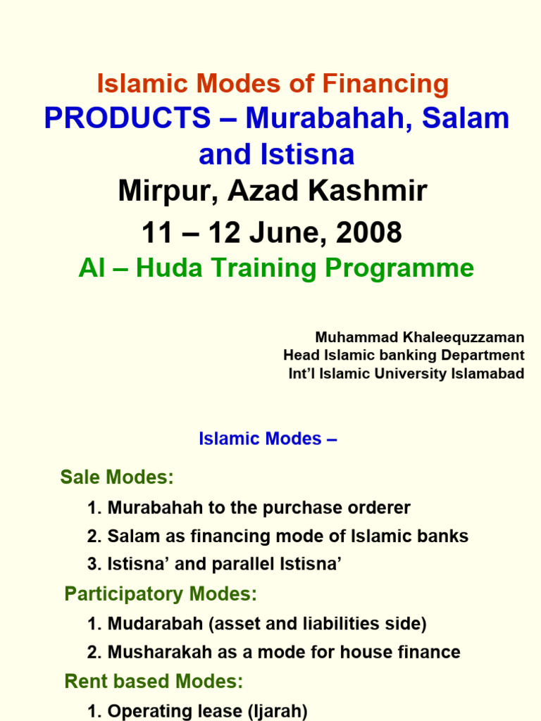 Islamic Modes of Finance | PDF | Islamic Banking And Finance | Payments