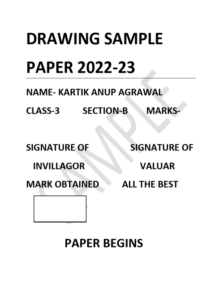 Class 3 Drawing Sample Paper 2022-23 | PDF