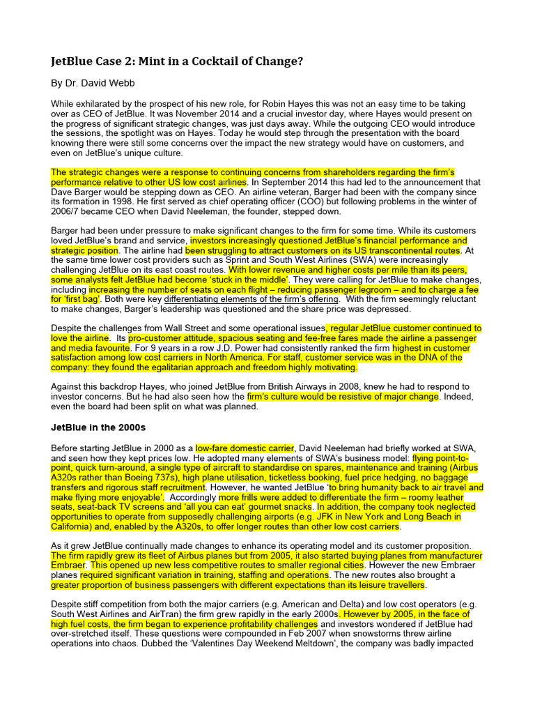 JetBlue's Strategic Challenges and Culture | PDF | Business Class | Low ...