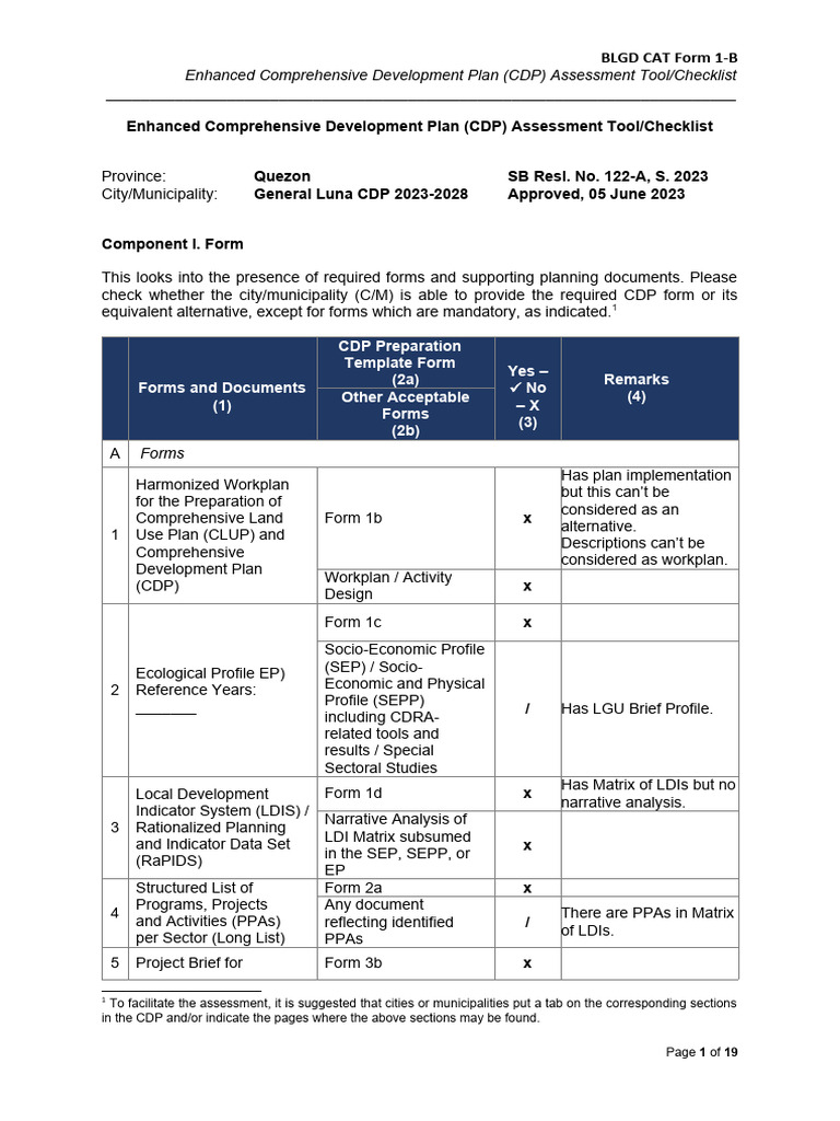 CDP Assessment Tool for General Luna | PDF | Disaster Risk Reduction ...