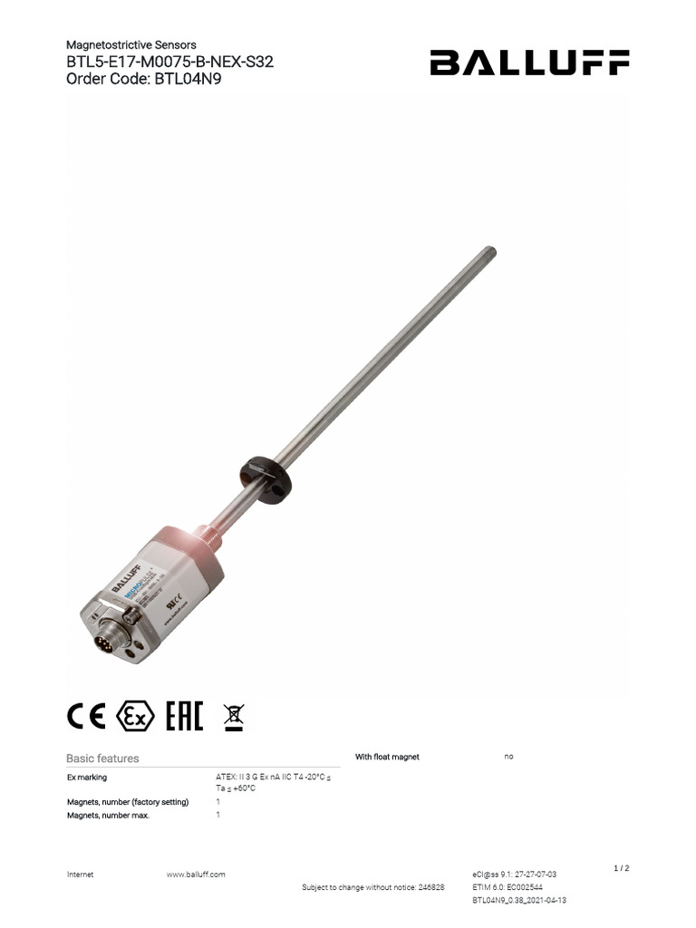 Magnetostrictive Sensor Specs | PDF | Materials Science | Electronics
