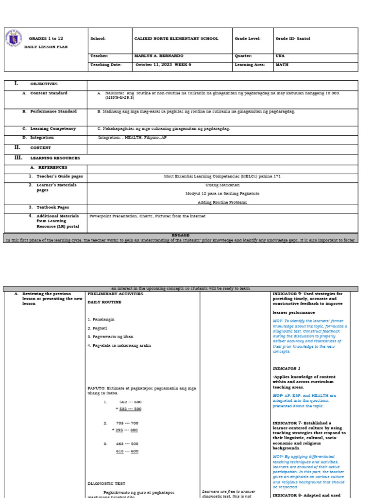 Grade 3 Math Lesson Plan: Addition | PDF | Learning | Teachers