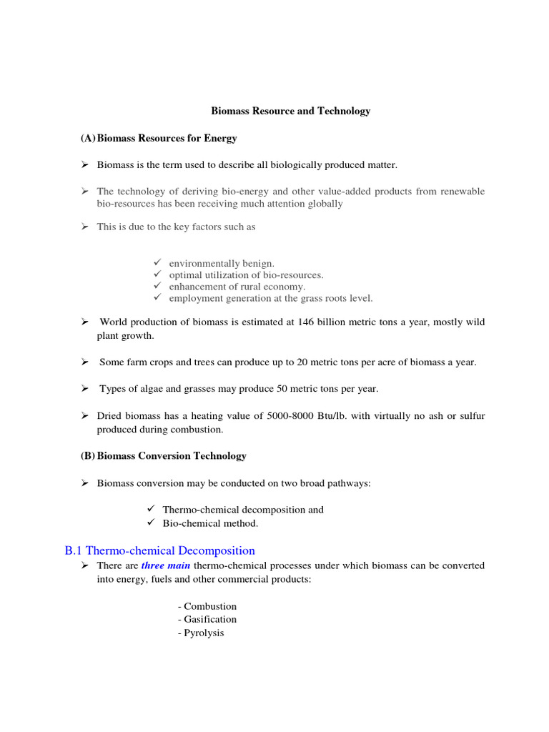 Biomass Resources and Conversion Technologies | PDF | Biofuel ...