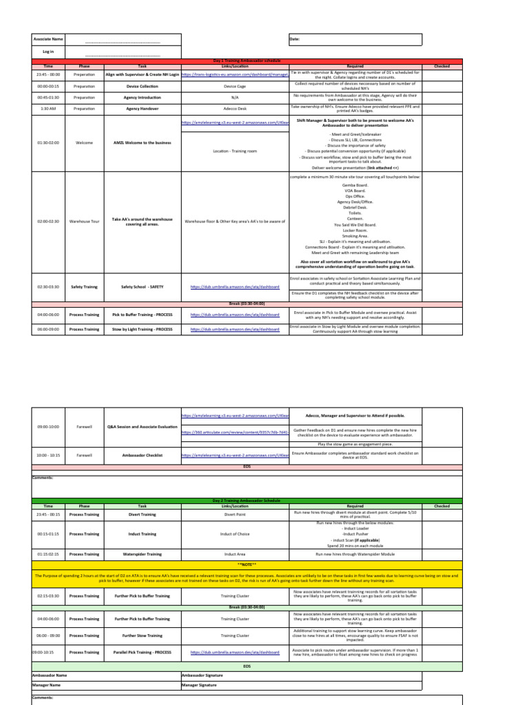 Ambassador Training Schedule Overview | PDF