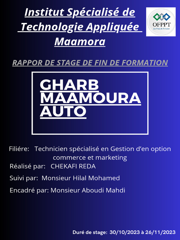 Rapport de Stage à Gharb Maamora Auto | PDF | Sodles | Véhicules