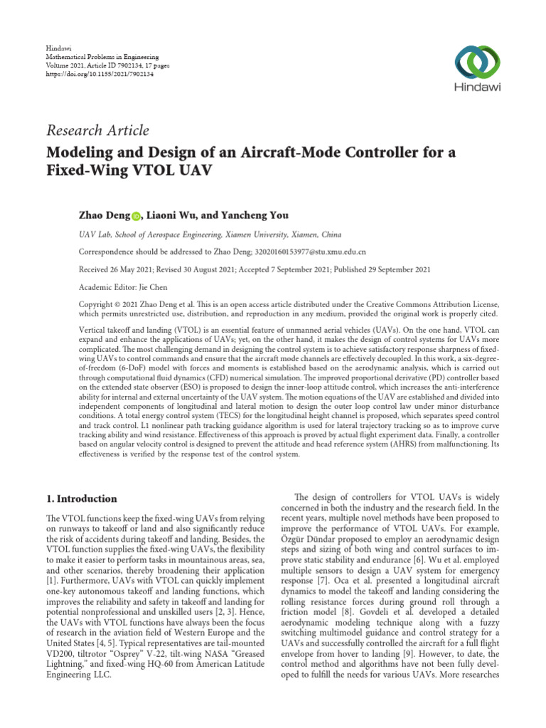 Research Article: Modeling and Design of An Aircraft-Mode Controller ...