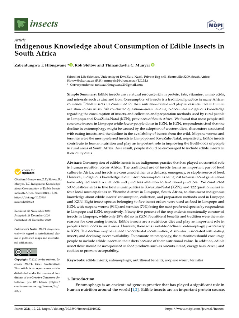 Indigenous knowledge about edible insects pdf nutrition diet