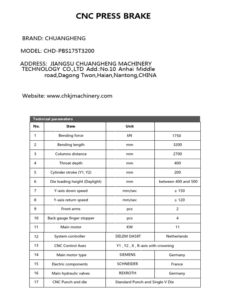 CNC Press Brake Specs | PDF