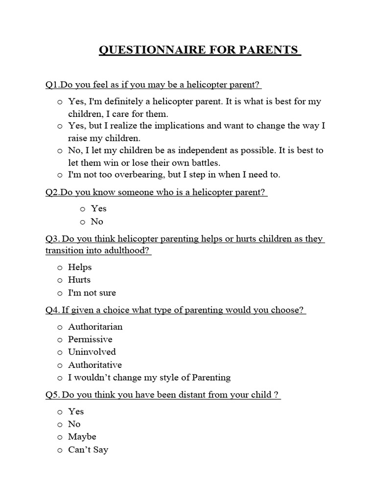 Questionnaire For Parents | PDF