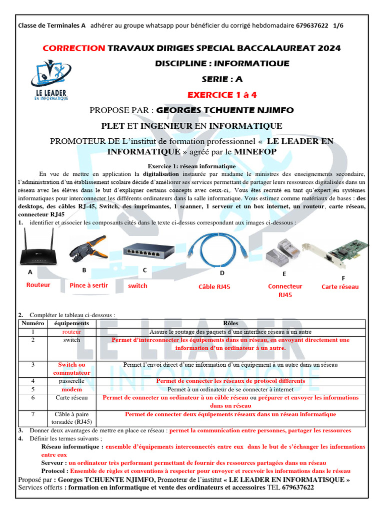 TleA Corrigé Exo1 À 4 TD Leader 2024 | PDF | Adresse IP | Client–serveur