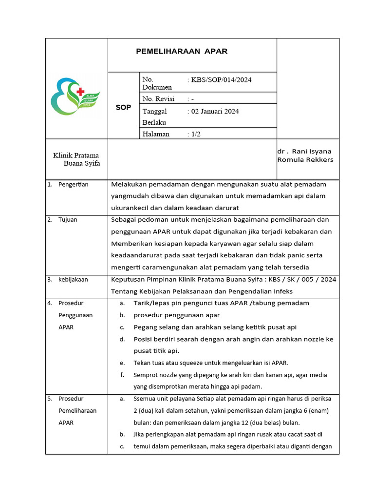 Pemeliharaan dan Penggunaan APAR | PDF