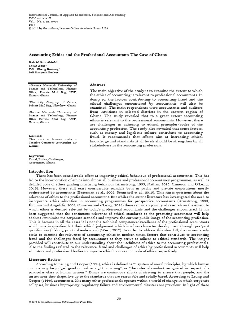 Accounting ethics and the professional a pdf accounting profession