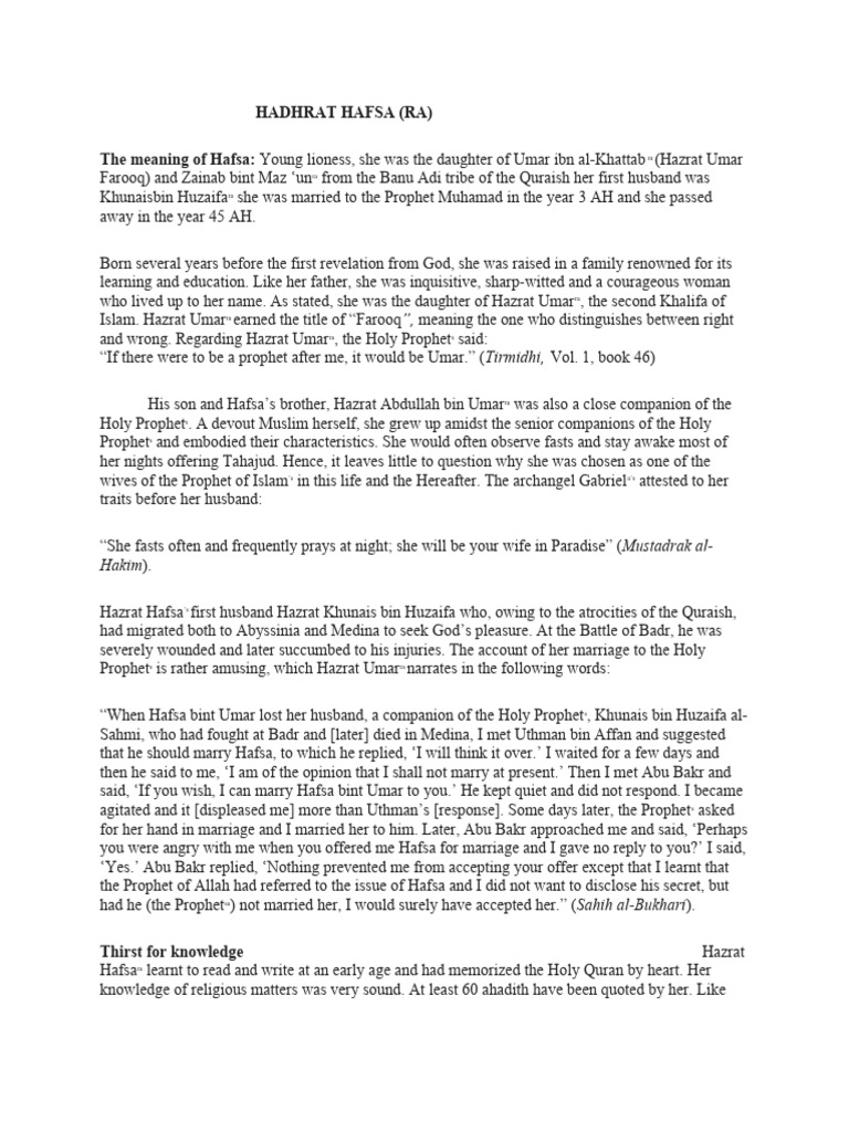 Hadhrat Hafsa | PDF | Muhammad | Quran