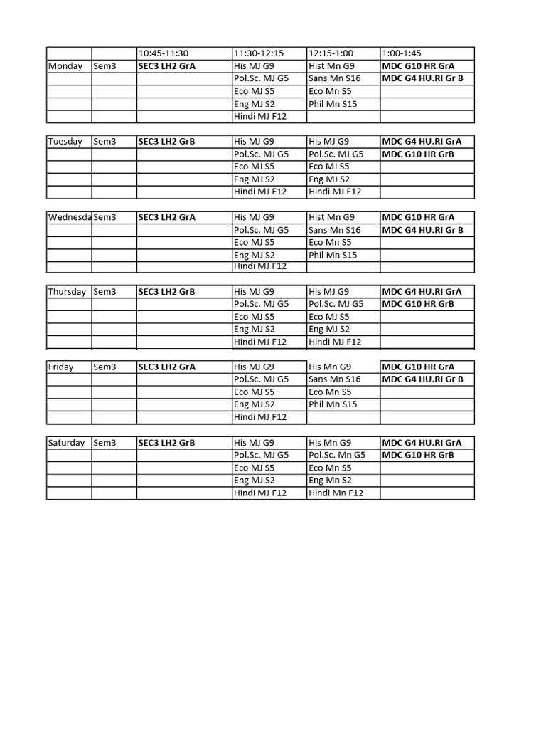 Class 12 Semester 3 Routine | PDF