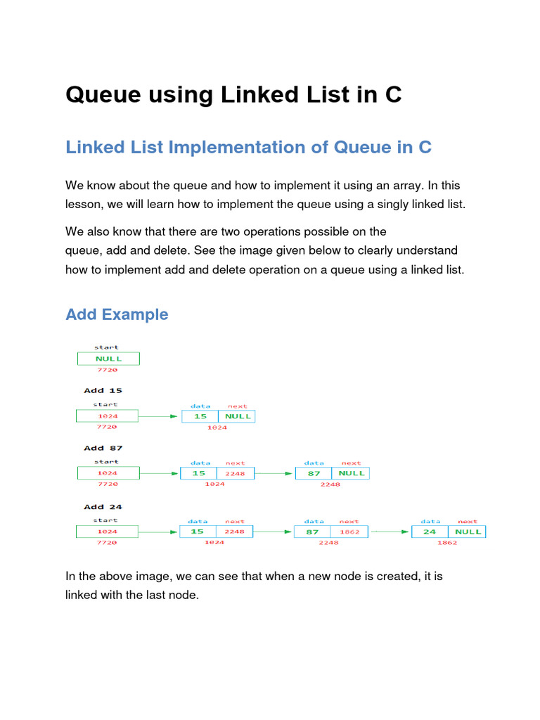 Linked List Implementation of Queue in C | PDF | Queue (Abstract Data ...