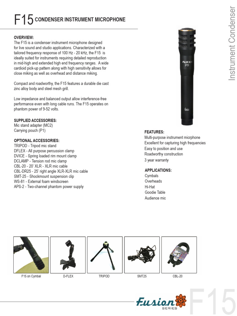 Audix F15 Condenser Microphone Specs | PDF | Microphone