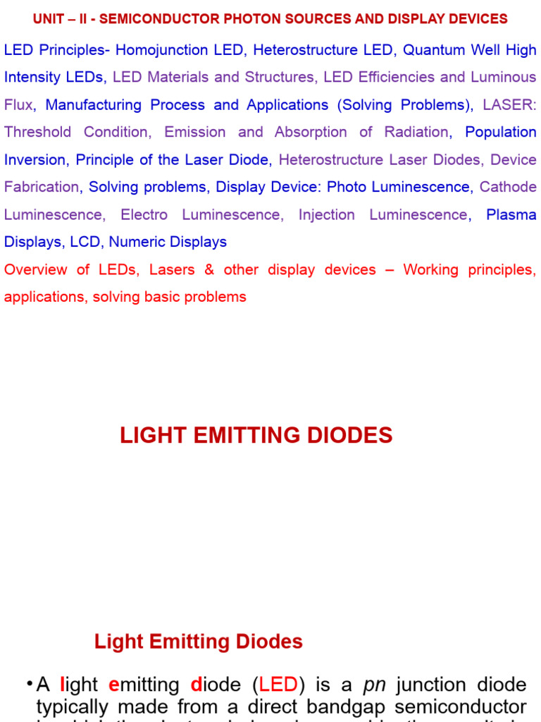 LED & Laser Diode Principles | PDF | Laser Diode | Light Emitting Diode