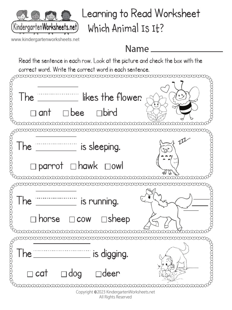 Learning to Read Animal Worksheet | PDF