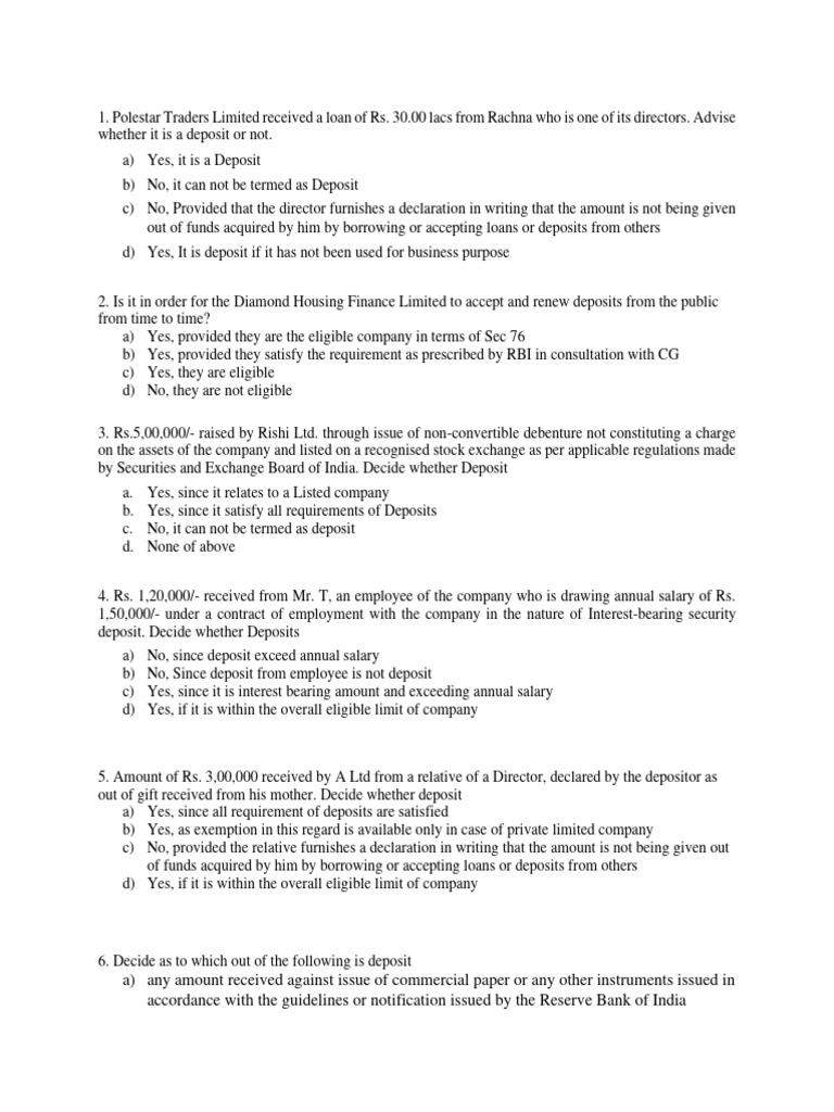 Mcq On Deposit Pdf Banks Securities Finance