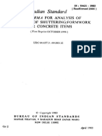 Indian Standard Pro Forma: For Analysis of Unit Rate of Shuttering/Formwork For Concrete Items (