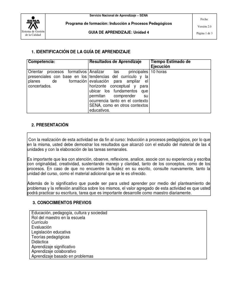 Guía de Aprendizaje Unidad 4 | PDF | Plan de estudios | Aprendizaje