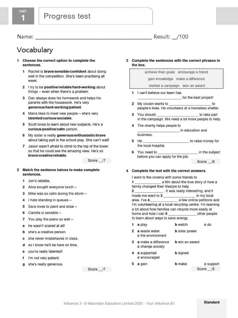 L3 B1 U1 Test Standard | PDF | Language Arts & Discipline