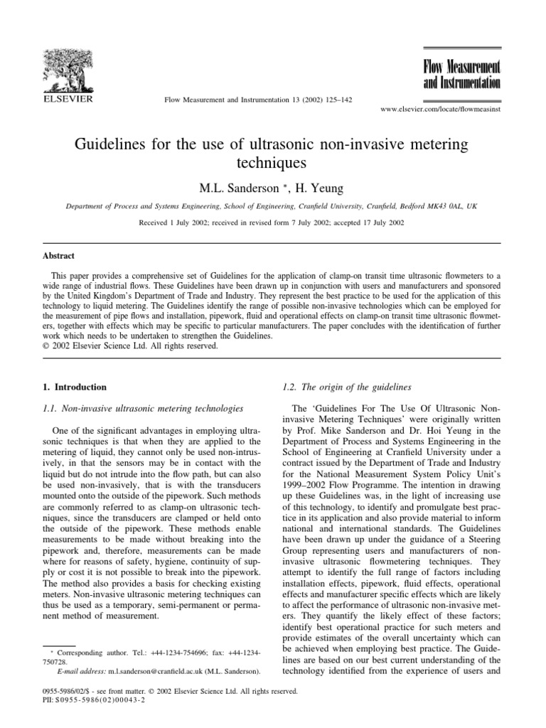Ultrasonic Flowmeter Guidelines | PDF | Flow Measurement | Ultrasound