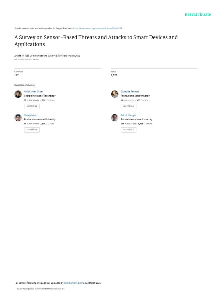 A Survey On Sensor-Based Threats To Internet-of-Things (IoT) Devices and  Applications | PDF | Security | Computer Security