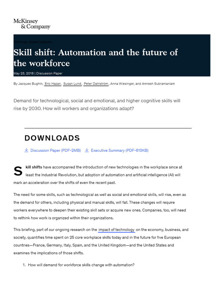 Automation And The Workforce Of The Future Mckinsey Pdf