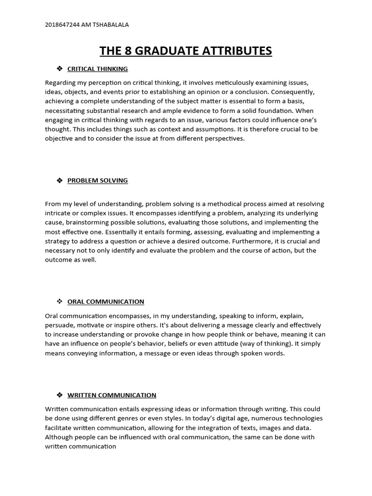 Key Graduate Attributes Explained | PDF | Thought | Critical Thinking