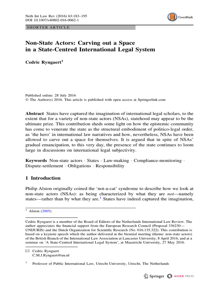Non-State Actors in International Law | PDF | Geneva Conventions ...