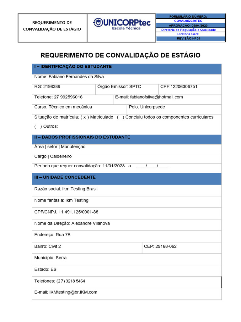 Requerimento de Convalidação | PDF