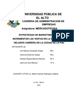 Universidad Pública de El Alto: Carrera de Administracion de Empresas Asignatura: MERCADOTECNIA