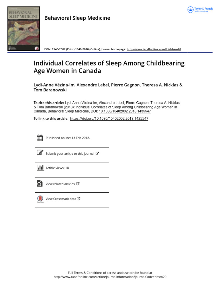 Individual Correlates of Sleep Among Childbearing Women Canada | PDF ...