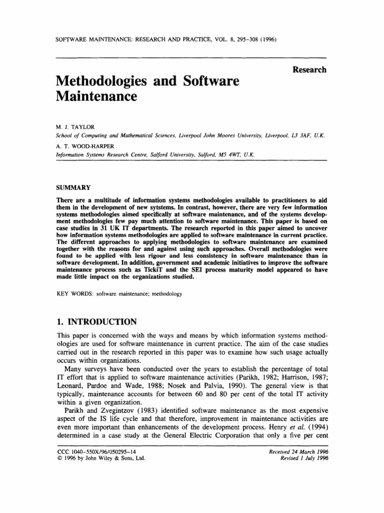 Methodologies and Software Maintenance | PDF | Methodology | Software ...