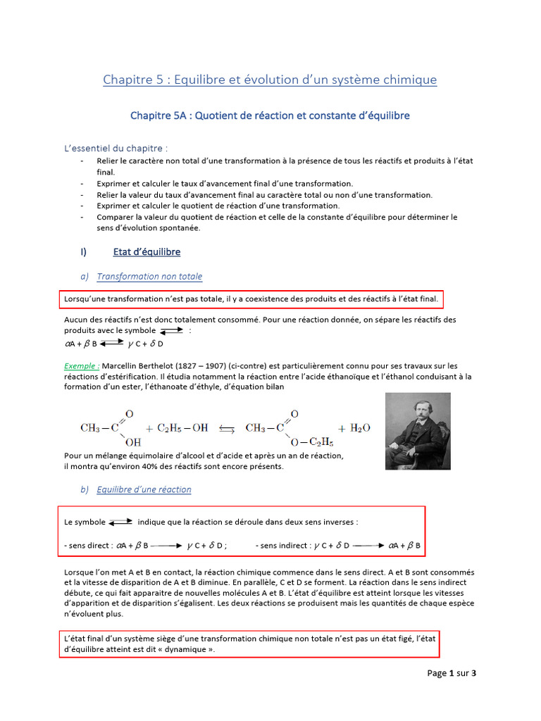 Quotient de réaction et équilibre chimique | PDF | Équilibre chimique ...