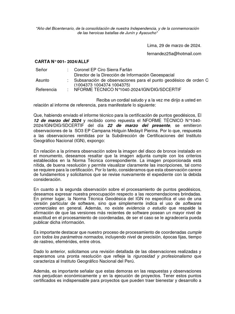 Carta #001 - 2024 Allf Sustento de Observaciones | PDF | Software