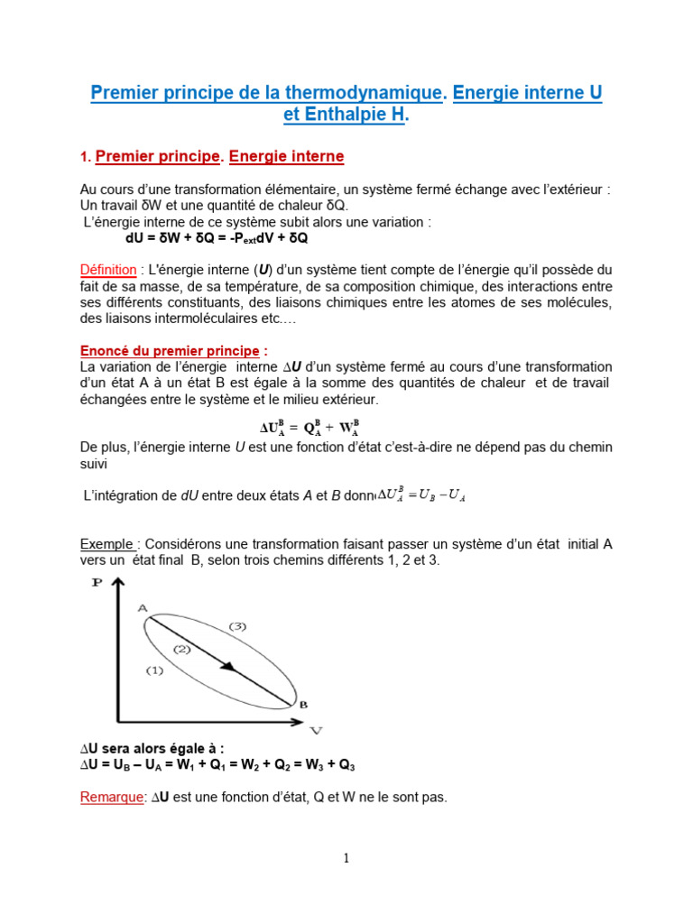 Premier principe de la thermodynamique | PDF | Capacité thermique ...