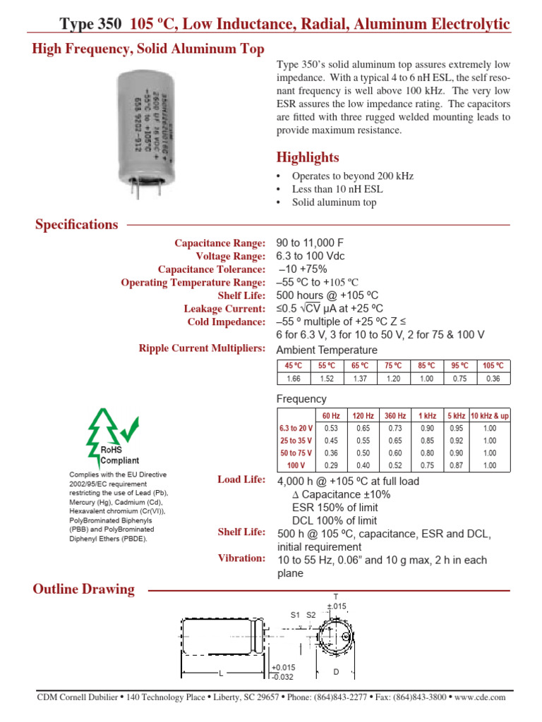 Type 350 Low Inductance Capacitors | PDF | Capacitor | Electrical ...
