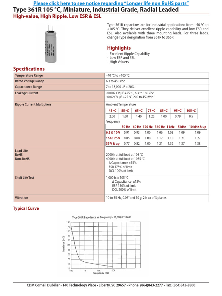 CDE (Radial Thru-Hole) 361R Series | PDF | Capacitor | Manufactured Goods