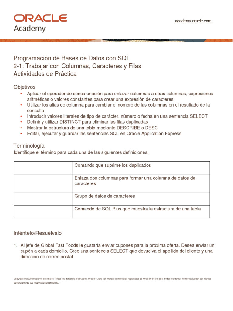 Oracle SQL DP - 2 - 1 - Practice | PDF | SQL | Informática