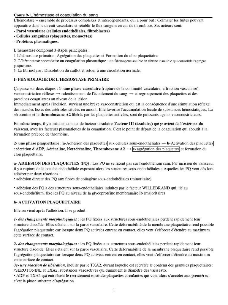 Étapes de la coagulation du sang | PDF | Coagulation | Hémostasie