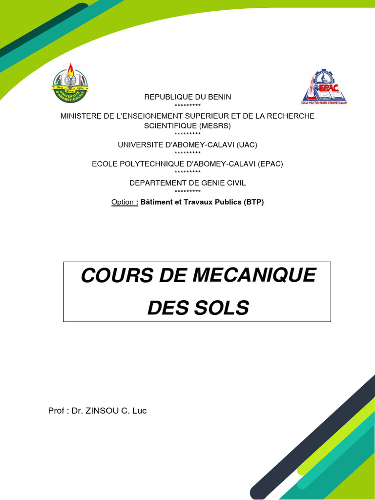 Cours de Mécanique Des Sols | PDF | Mécanique des sols | Sol (pédologie)