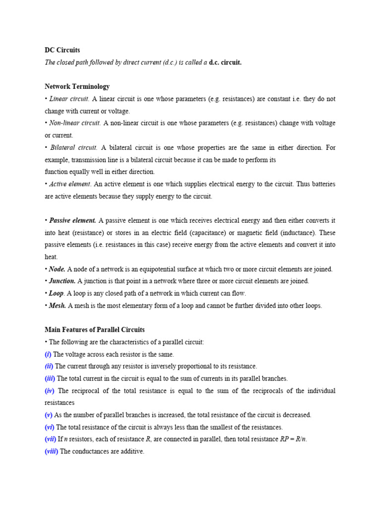 Understanding DC Circuits and Parallel Features | PDF | Electrical ...